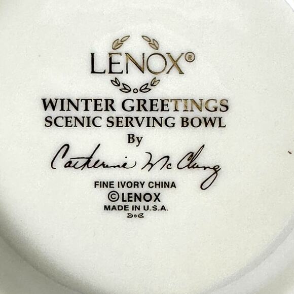 Lenox Winter Greetings McClung 9" Scenic Serving Bowl Gold Rim Cardinal Bird-New - Picture 8 of 8